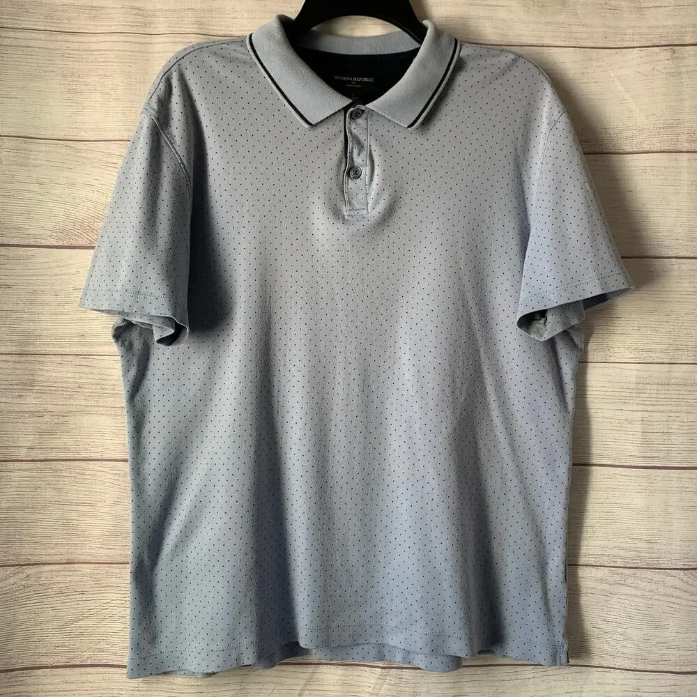 Banana Republic Men's Light Blue Polka Dot Polo Shirt Short Sleeves Size Large